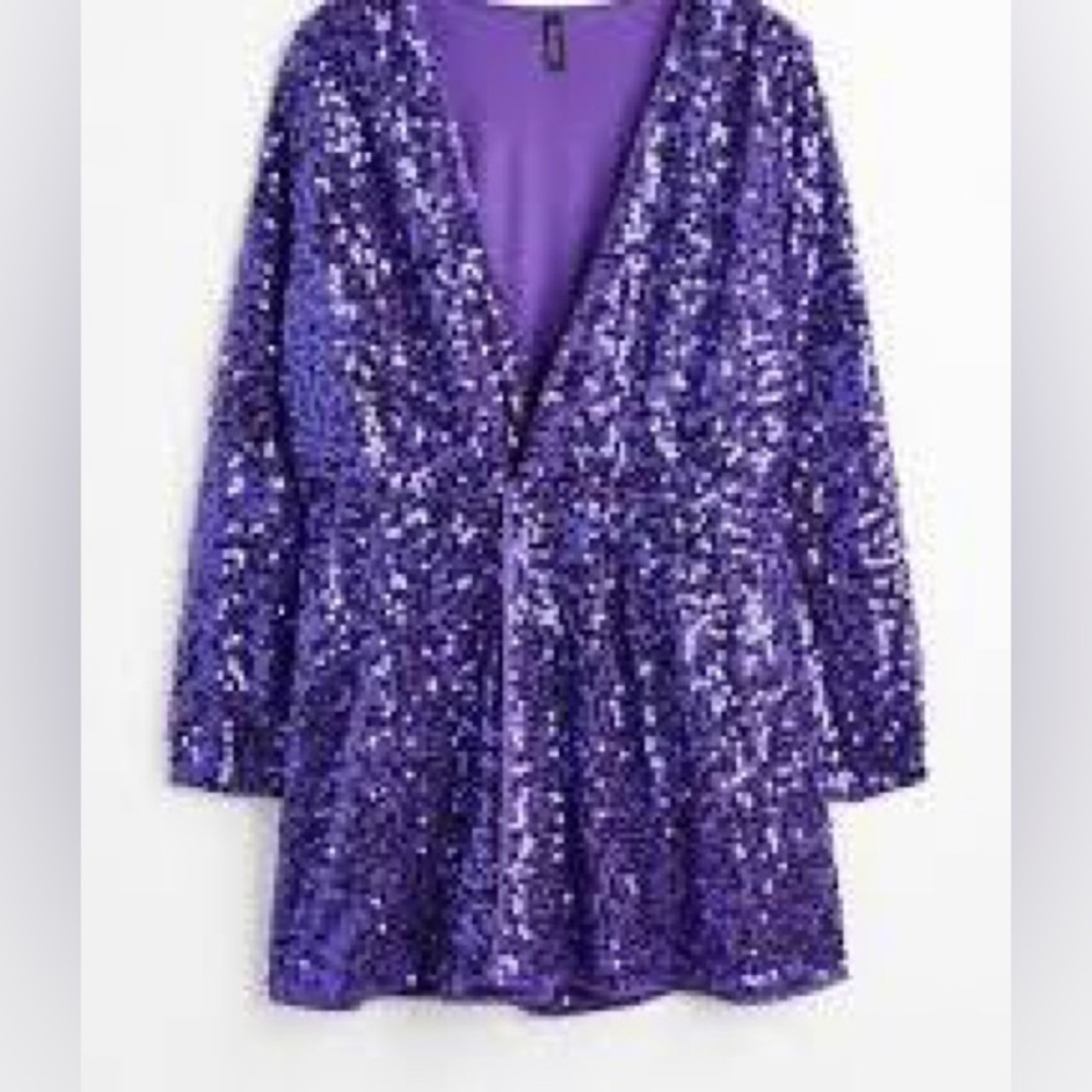 Purple Sequin Long Sleeve Dress